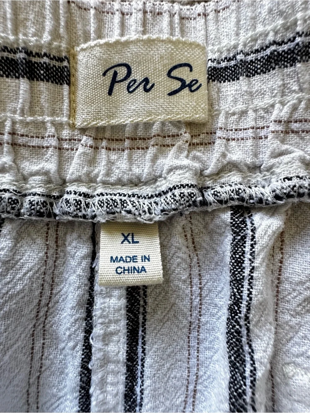 Per Se‎ XL Striped Linen Blend Drawstring Shorts Coastal Beachy Casual
